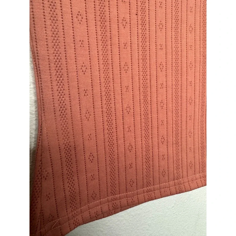 Abound Sz XXS Ribbed Knit Keyhole Top Pink Long Sleeve Round Neckline Cotton